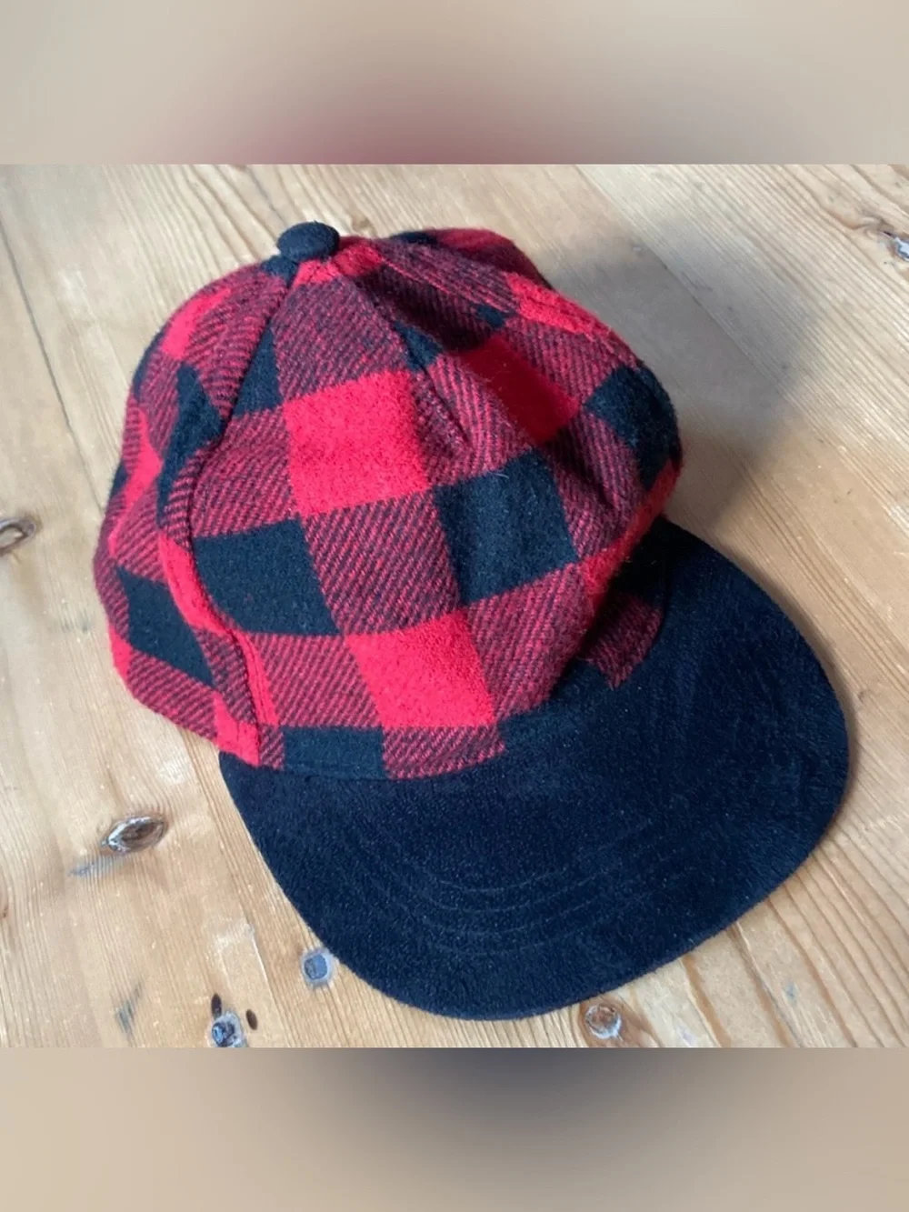 Child’s Red Black Buffalo Plaid Suede Baseball Cap Adjustable
